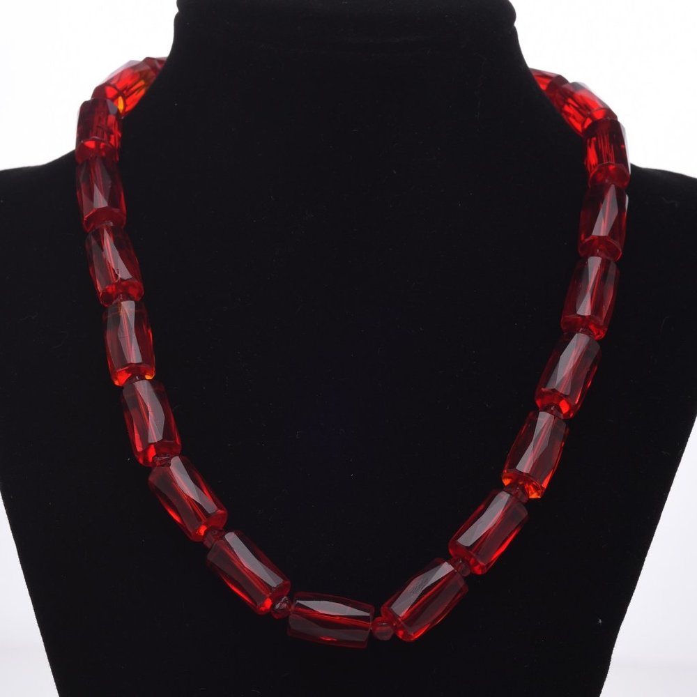Ruby Red Glass Crystal Bead Vintage Necklace